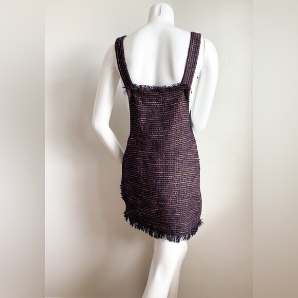 ZARA Tweed Burgundy Overalls Dress Mini Square Neck Sleeveless Classic Preppy S - Picture 3 of 12